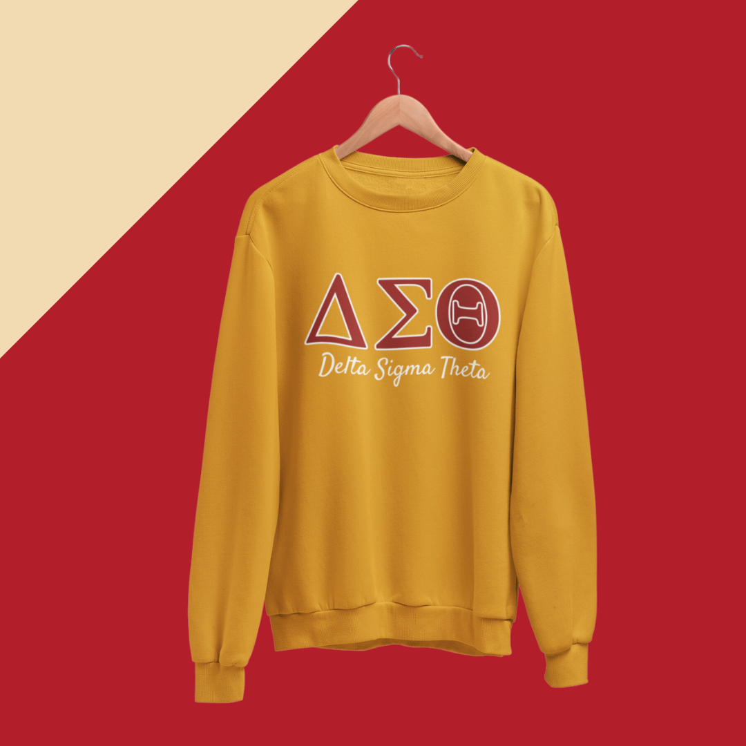 Delta Sigma Theta ΔΣΘ Gold & Red Glitter Embroidered Crewneck Sweater